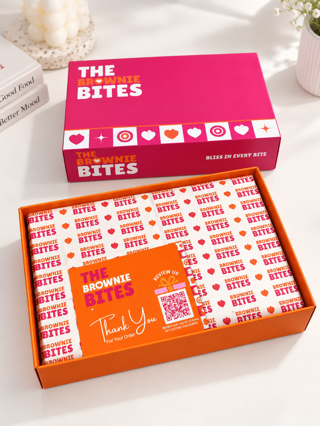 Brownie Bites signature pink brownie boxes